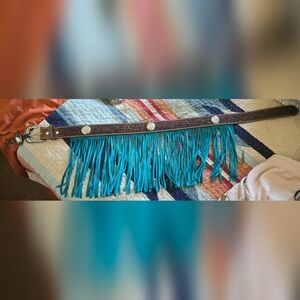 Brown and Teal Fringe Women's Belt